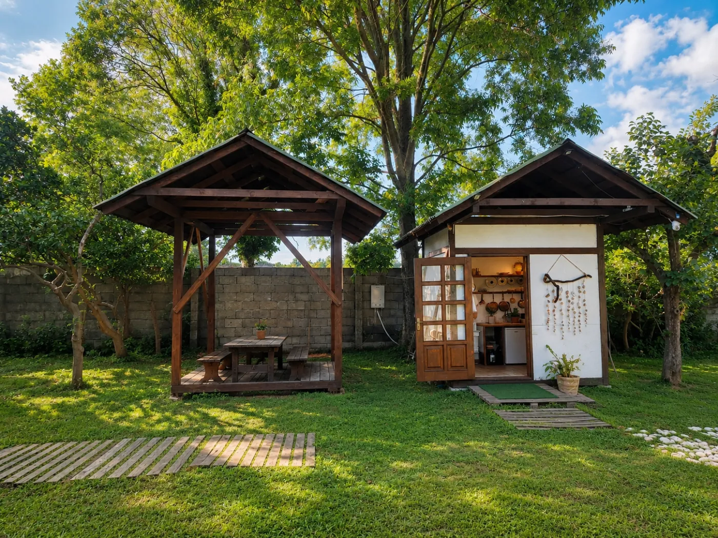 Gazebo and cabin in the garden